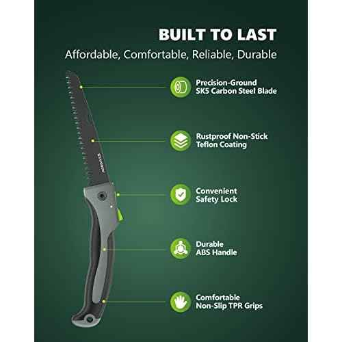 7 Inch Folding Hand Pruning Saw, Heavy Duty Foldable Camping Saw with 7¡± Hardened SK5 High Carbon Steel Blade Garden Folding Saw for Wood Cutting, Tree Trimming, Gardening, and Hunting