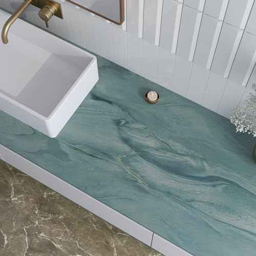 VaryPaper Matte Teal Blue Marble Contact Paper Peel and Stick Countertops for Kitchen Waterproof Marble Wallpaper Removable Self Adhesive Countertop Wallpaper Marble Vinyl for Desk Table 15.7''x78.7''