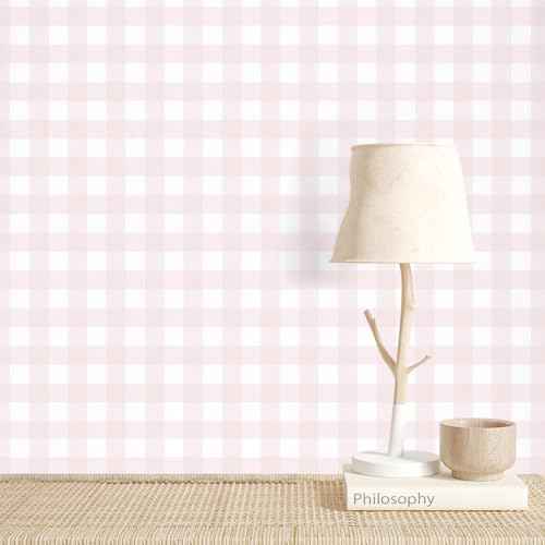 Cohoo Home Pink Plaid Peel and Stick Wallpaper Boho Plaid Contact Paper for Cabinets Pink Checkered Geinham Contact Paper Self Adhesive Removable Wallpaper Bathroom Nursery Waterproof 17.3inW 78.7inL