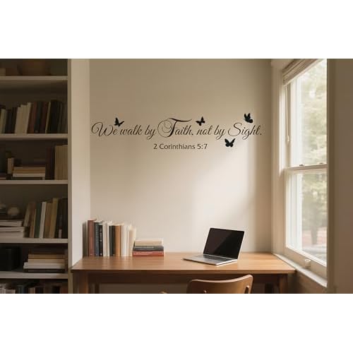Religious Butterflies Wall Decal,We Walk by Faith Not by Sight 2 Corinthians 5:7 Quotes Sticker,Removable Vinyl Bible Verse Christian Religious Scripture Wall Decor for Home Office