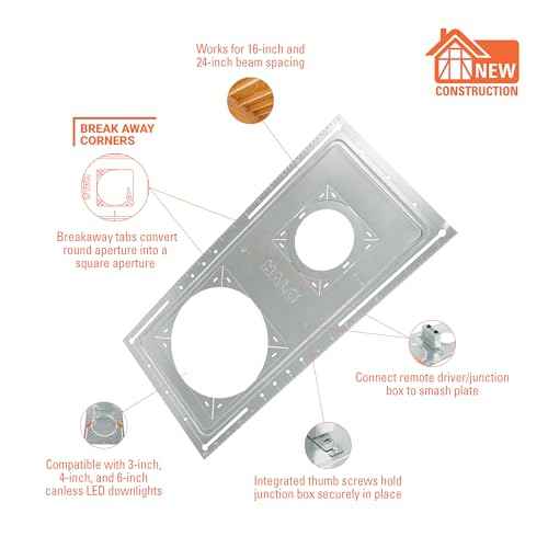 HALO New Construction Rough-in Mounting Smash Plate for 3/4/6 Inch Canless LED Lights, Made of Galvanized Steel, 12-Pack - SP346RS-12PK