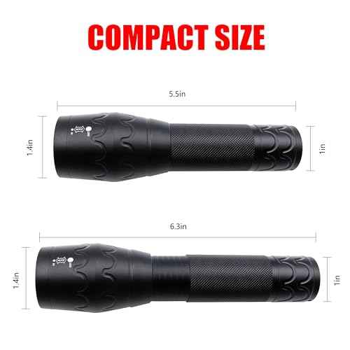 Green Light Flashlight Single Mode Adjustable Focus LED Torch for Night Hog Hunting, Fishing, Night Observation, 2 Pack