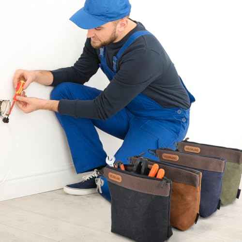 WELKINLAND Waxed Canvas Tool Pouch, 4PCS-Set Tool Pouches, 10Inch Tool Pouches with Zipper, Heavy-Duty Electrician Bags, Canvas Tool Bags, Canvas Zipper Tool Pouch,Electricians Tool Bags and Pouches