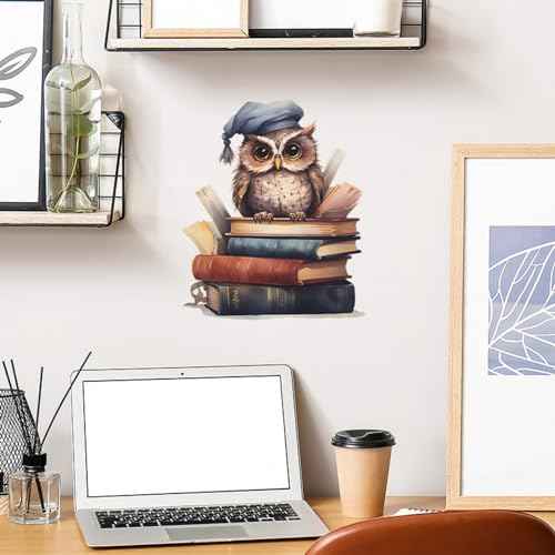 Reading Corner Wall Decals Owl Reading Books Wall Stickers Removable Peel and Stick Wall Art Decals for Reading Room Kids Room Playroom Classroom School Library Decor (B)