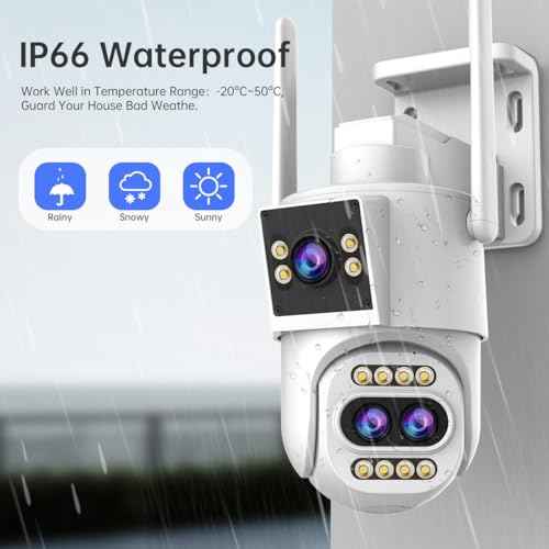 JOOAN Outdoor Security Camera 2Kx3 3Lens 2 Screen¡¼10X Optical Zoom & Auto Tracking¡½ Home Surveillance IP Cam 360¡ÆPTZ 2.4G WiFi Wired IP66 Waterproof Motion Alert,8-256G Card/Cloud Storage,Siren Alarm