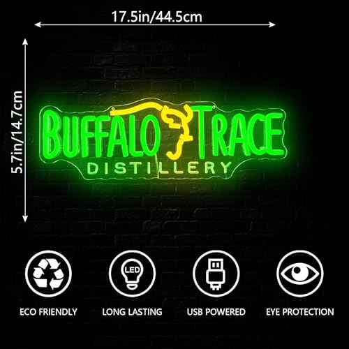 Buffalo Neon Sign Trace Distillery Whiskey Neon Lights for Bedroom Home Business Club Pub Neon Bar Sign for Man Cave Light up Sign for Wall Decor Gift