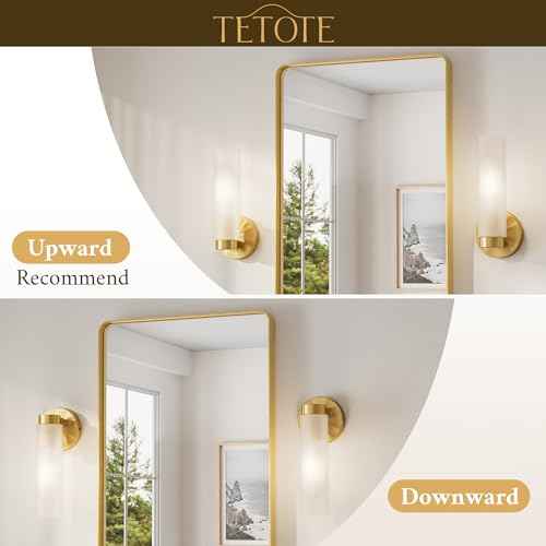 TETOTE Brushed Gold Wall Sconces Set of Two Modern Bathroom Wall Light Fixtures Farmhouse Wall Lights with Frosted Glass Shade for Mirror Bedroom Living Room