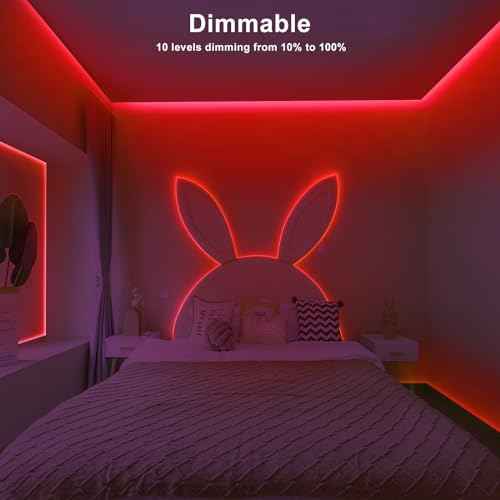 32.8ft Red COB Led Strip Lights with RF Remote, Dimmable Bright Dotless Adhesive Indoor Led COB Light Strip for Cabinet, Painting, Room, Bed