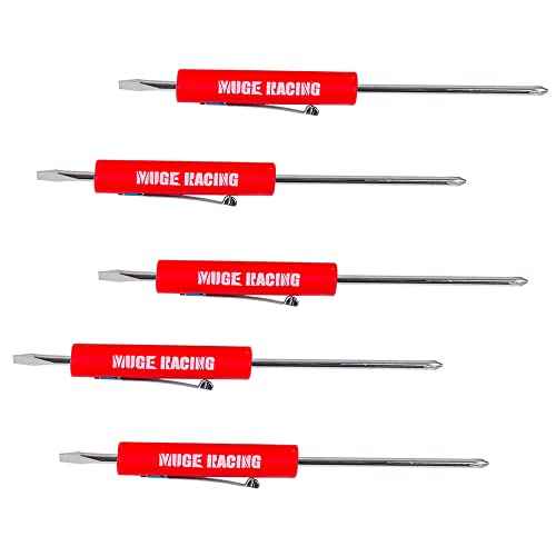 MUGE Racing Pocket Screwdriver Double End and Slotted Set Mechanical Magnetic Slotted Head with Clip, Mini Pocket Screwdrivers for Mechanics, Electricians (5Pcs, RED)