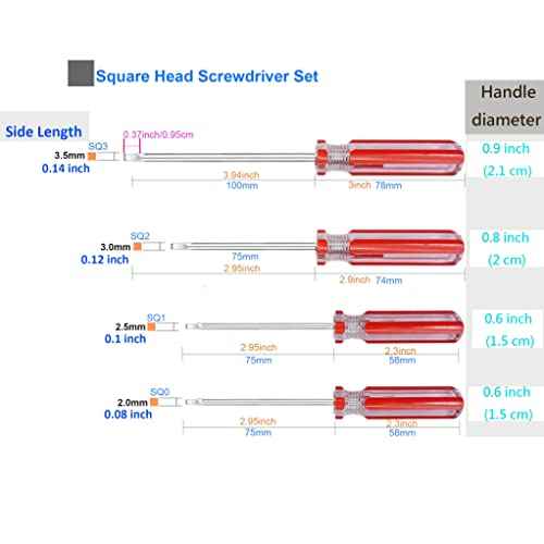 Square Head Screwdriver Set 4 Sizes, SKZIRI 4PCS Square Screwdriver Tool Kits Magnetic Tips SQ0 SQ1 SQ2 SQ3