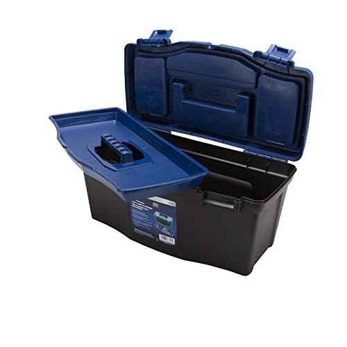 Edward Tools Plastic Tool Box with Handle - 16¡± Heavy Duty Organizer Box with Removable Organizer Tray and Handle - Locking Lid - Clear Easy Access Top - Built in dividers - Pad Eye Lock