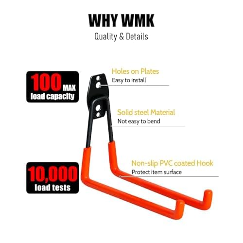 WMK 7.3'' Garage Hooks Heavy Duty Wall Hook, 6 Pack Garage Storage Hook, Wall Mount Utility Garage Hooks for Hanging Tools Bike Ladder (Orange)