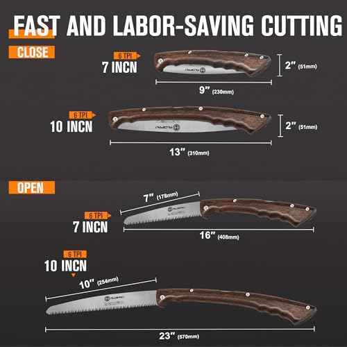 Folding Pruning Saw 10 Inch with Leather Sheath and Wenge Wooden Handle, SK5 Steel Blade, Foldable Hand Saw for Camping, Survival, Wood Cutting, Bushcraft and Tree Trimming