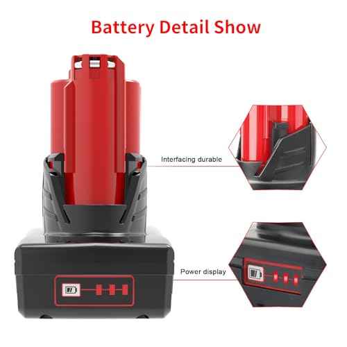 6.5Ah 12V Battery Replacement for Milwaukee M 12 Battery 48-11-2411 48-11-2412 48-11-2440 48-11-2420 48-11-2450 Compatible with Milwaukee 12V Power Tools with Light Indicator (2 Pack)