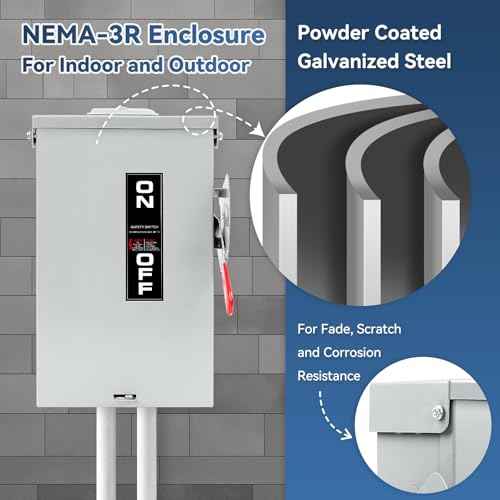 60 Amp Disconnect Box, 3 Pole Fusible Safety Switch, 110/240V, Heavy Duty Metal Structure, Reserved Knout-Outs Design, NEMA 3R Enclosure for Outdoor, 10-Year Warranty, Ideal for Commercial Application
