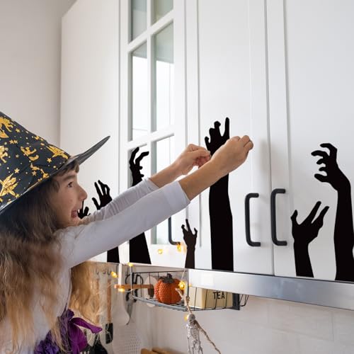 9 Sheets Halloween Wall Stickers Black Hand Wall Decals Room Mural Stickers for Home Classroom Party Decor, 7.9 x 11.8 Inch