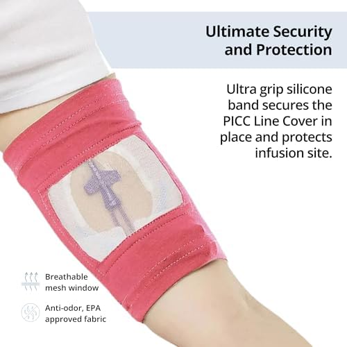Care+Wear PICC Line Cover – Ultra-Grip PICC Line Sleeve for Upper or Lower Arm with Mesh Viewing Window, Provides Improved Comfort and Security for PICC Line Coverage