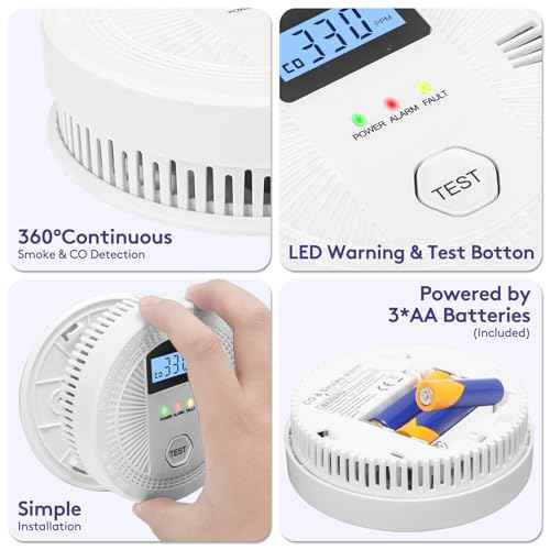 2 Pack 2 in 1 Carbon Monoxide Smoke Detector, Battery Operated (Include) Fire CO Alarm with Test Button Home Smoke Alarm