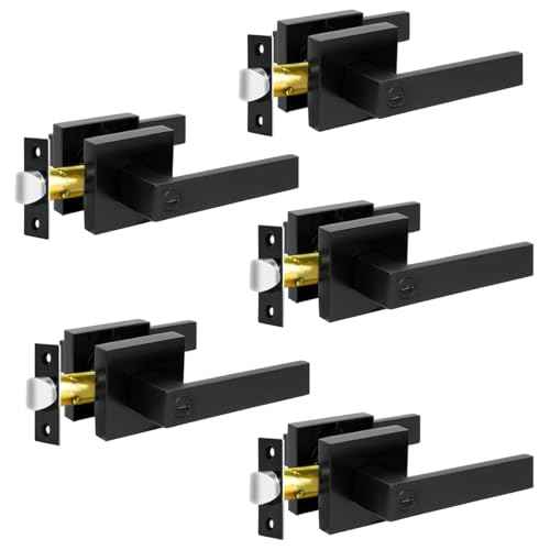 KAMOTA Privacy Door Levers, 5 Pack Matte Black Door Handles Bed and Bath Door Locks Interior Keyless Locksets, Left and Right Hand Reversible