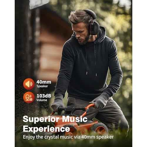 Gel Cushions Ear Muffs, Bluetooth 5.4 Hearing Protection Headphones with 1200mAh Battery, 120H Working Time, 30dB SNR, Larger Buttons for Easy Operation, Superior Stereo Sound Quality