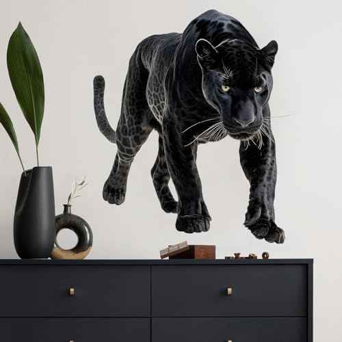 Lifelike Panther Wall Decal Nursery Wildlife Animal Wall Sticker Removable Peel and Stick Wall Art Decor Decoration for Kid Baby Preschool Living Room Playing Room Bedroom School Classroom