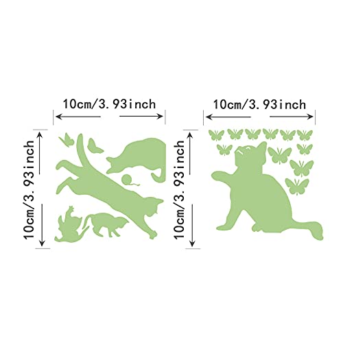 2pcs Light Switch Decals Glow in The Dark Cats Play with Butterflies Animal Pattern Wall Stickers Light Switch Decor Art Mural Paste (ALQ2022-002)