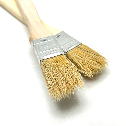2 Pcs Straight Head Paint Brush Pig Hair with Long Wooden Handle,Wood Handle Metal Hoop Straight Head Paint Brush Beige White(Brush Head Width 25mm/1.0in)