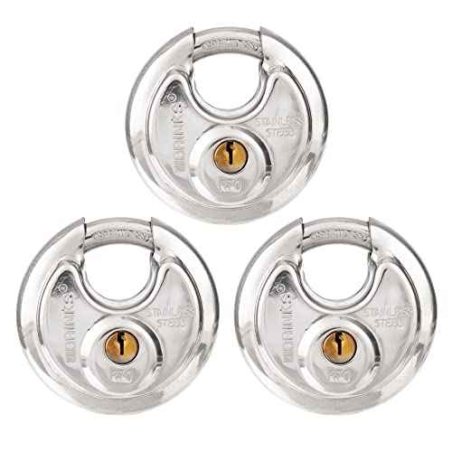 BRINKS ? 70mm Keyed Alike Heavy Duty Shielded Discus Padlock ? 3 Pack- Chrome Plated Security Lock for Storage Shed, Garage, Lockers, Toolboxes, Construction Site Storage and More