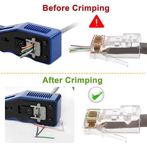 RJ45 Crimp Tool Kit Pass Through Ethernet Cat6 Cat6a Cat5e Crimping Tool with 20PCS Cat6 Pass-Thru Connectors,20 Covers,1 Wire Cutter Plier,1 Mini Wire Stripper and 1 Network Cable Tester