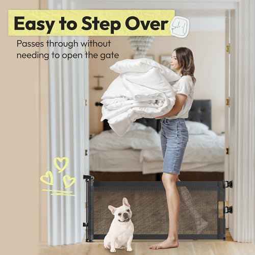 Retractable Short Dog Gate with Drill Installation - 15.7" H Mesh Pet Gate, Extends Up to 50" W, Small Dog Gate for Stairs, Easy Step Over Low Puppy Gate for Doorways Indoor Outdoor Black