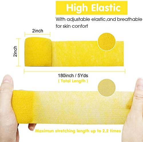 Self Adherent Cohesive Bandage 2"x5 Yards First Aid Bandages Stretch Sport Athletic Wrap Vet Tape for Wrist Ankle Sprain and Swelling,Yellow(24 Rolls)