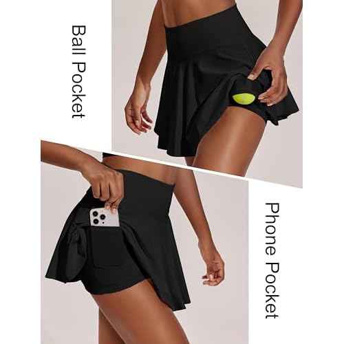 PINSPARK Womens Tennis Skirt Pleated Athletic Skirts with Pockets Shorts High Waisted Golf Skort for Workout Pickleball