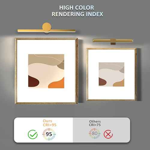 ZitoStory Battery Operated Picture Light for Wall with Remote,Wireless Dimmable Art Lights for Paintings Rechargeable Gallery Light Artwork Lighting for Canvas, Portrait (Gold,20'' Inch)