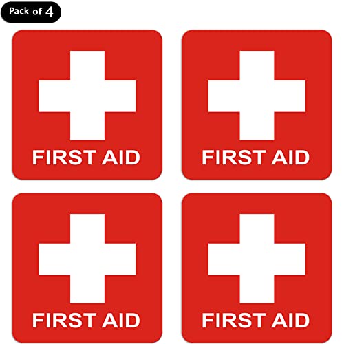 dealzEpic - First Aid Cross Sticker Sign - Self Adhesive Peel and Stick Vinyl 1st Aid Decal Symbol - 3.94x3.94 inches | Pack of 4 Pcs