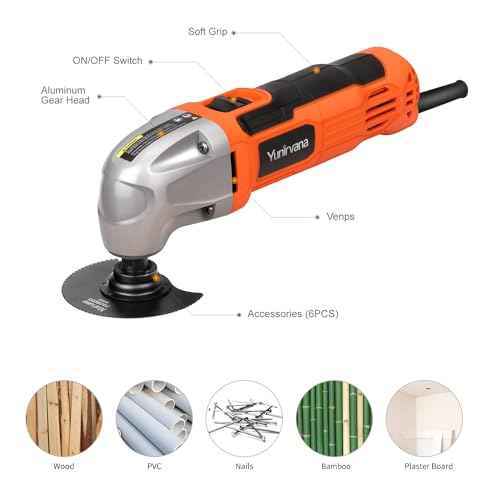 Oscillating Tool, 1.5A Oscillating Multi Tool with 3¡Æ Oscillation Angle, 12pvs Accessory: 3 Saw Blades, Semi-Circle Blade, Sanding Plate, 6 Sanding Papers for Cutting, Grinding, Sanding