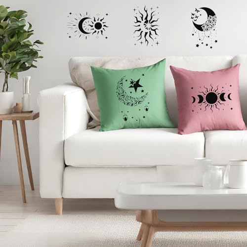 9 Pcs Reusable Stencils for Painting Template Sun Star Moon Tile Walls Floor Creative Drawing Stencil for DIY Craft on Patio Wood Wall Furniture Home Decor Rectangular Style