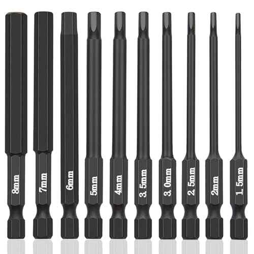 10 Piece Hex Head Allen Wrench Drill Bit Set, 1/4 Inch Hex Shank Metric Sizes 1.5mm to 8mm S2 Steel Allen Power Bit Set, Magnetic Tips 3 Inch Long