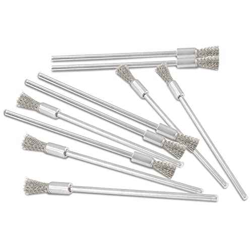 Uenhoy 10 Pieces Extended Stainless Steel Wire Cleaning End Brushes Pen Shaped Polishing Wire Brushes for Rust Paint Removal, 1/8" (3mm) Shank, 1/4" (6mm) End Brush
