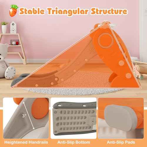 BABY JOY Toddler Slide for Kids, 4 in 1 Indoor Foldable Kids Slide w/Climber, Basketball Hoop & Ring Toss, Folding Climber Playset Baby Freestanding Playground