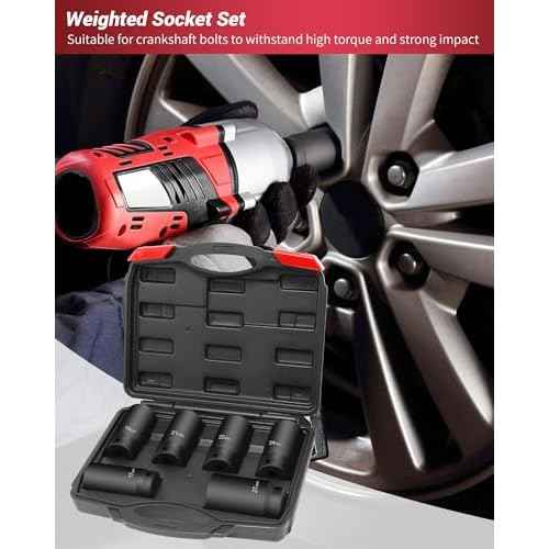 1/2¡¯¡¯ Drive Crank Bolt Socket Set, weighted socket set 6 Pack 17MM, 19MM, 21MM, 22MM, 24MM, 27MM, Harmonic Balancer Socket Set, 3 Times Momentum Power of Standard Impact Sockets