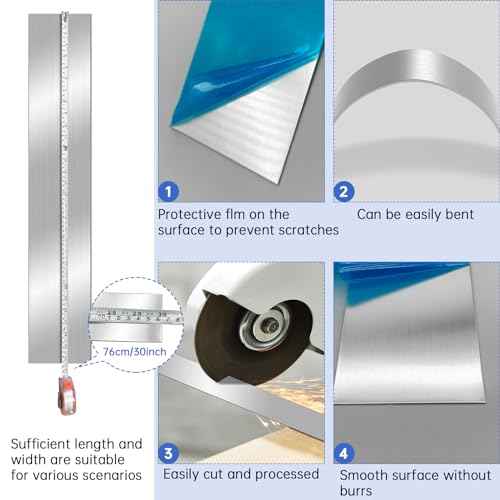 2 Pcs 304 Stainless Steel Sheet Metal Gap Filler Trim Strip (30"x 1.5"x 0.04" Thickness)£¬Brushed Metal Finishing Sheet for Home Kitchen Tools
