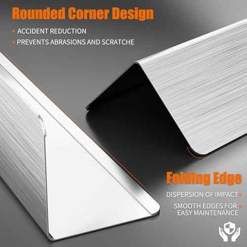 2x2x48 Inch 304 Stainless Steel Wall Corner Guards (5-Pack) Heavy Duty Rounded Corner Protector, Smooth Folded Edge Design for Wall Protection Stainless Steel Slab