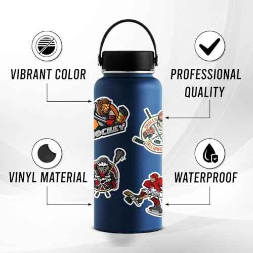50 Pack Pcs Ice Hockey Stickers for Water Bottles Waterproof Vinyl Laptop Luggage Scrapbooking Funny Sports Sticker Packs Set Bulk Adults Teens Girls Boys Aesthetic Small Decals
