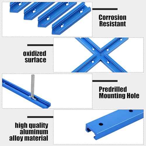 Zonon 4 Set 48'' T Track for Woodworking and T Track Intersection Kit with Predrilled Mounting Holes Wood Screw Double Cut Profile Universal T Track Accessory Aluminum T Rail Track Woodworking Tool