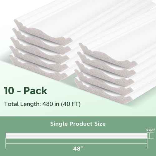 STICKGOO Ceiling Crown Molding Trim 10-Pack, High Impact Polystyrene Decorative Ceiling Molding Bars, 40 Ft in Total Length -Installed with Glue, White (Adhesive not Included)