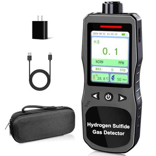 H2S Monitor Clip On, 0-100 PPM H2S Detector, Portable Hydrogen Sulfide Detector with 3 Alarm Modes, 16H Long Battery Life, H2S Air Quality Meter with Temp & Humidity Tester