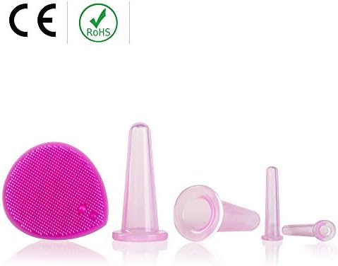 Face Cupping Set - Cupping Therapy Sets - Facial Cupping System - Silicone Massage Cups - Double Chin Reducer - Cupping for Cellulite Kit - Ideal to Shape Your Cheeks and Chin - by Sandine (Pink)