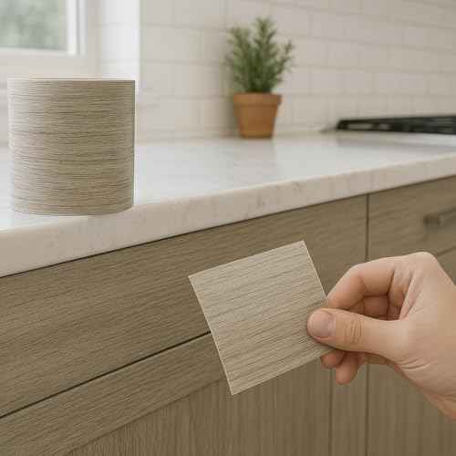 Wood Grain Wallpaper Border, 3.94¡¯¡¯ x 32.8 FT, Peel and Stick Bathroom Mirror Frame Border, Self Adhesive Wood Grain Repair Tape, PVC Waterproof Border Decor, Wood Furniture Renovation(Gray Chestnut)