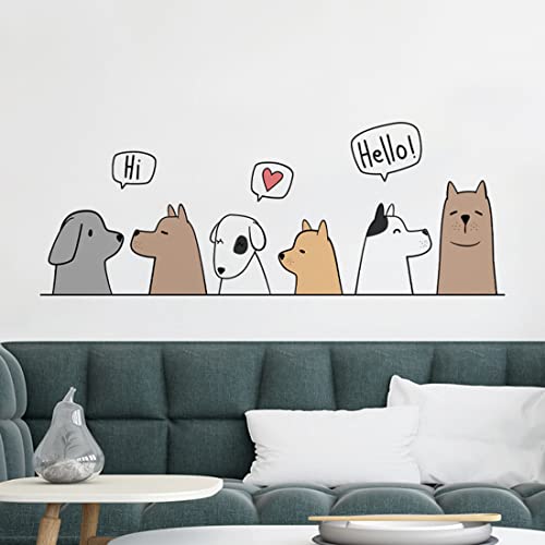 Dogs 'Say Hi' Cartoon Wall Decals, Multicolor, Polyethylene Terephthalate, Reusable, Rectangular, Indoor, 11.8in x 23.6in
