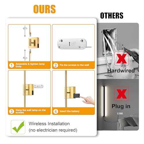 Battery Operated Wall Sconce Set of 2 - Wireless, 3000K-6000K, Dimmable, Remote and Touch Control, Timer, Removable Battery Compartment, Gold 24 Inch Modern Sconce for Bedroom, Living Room